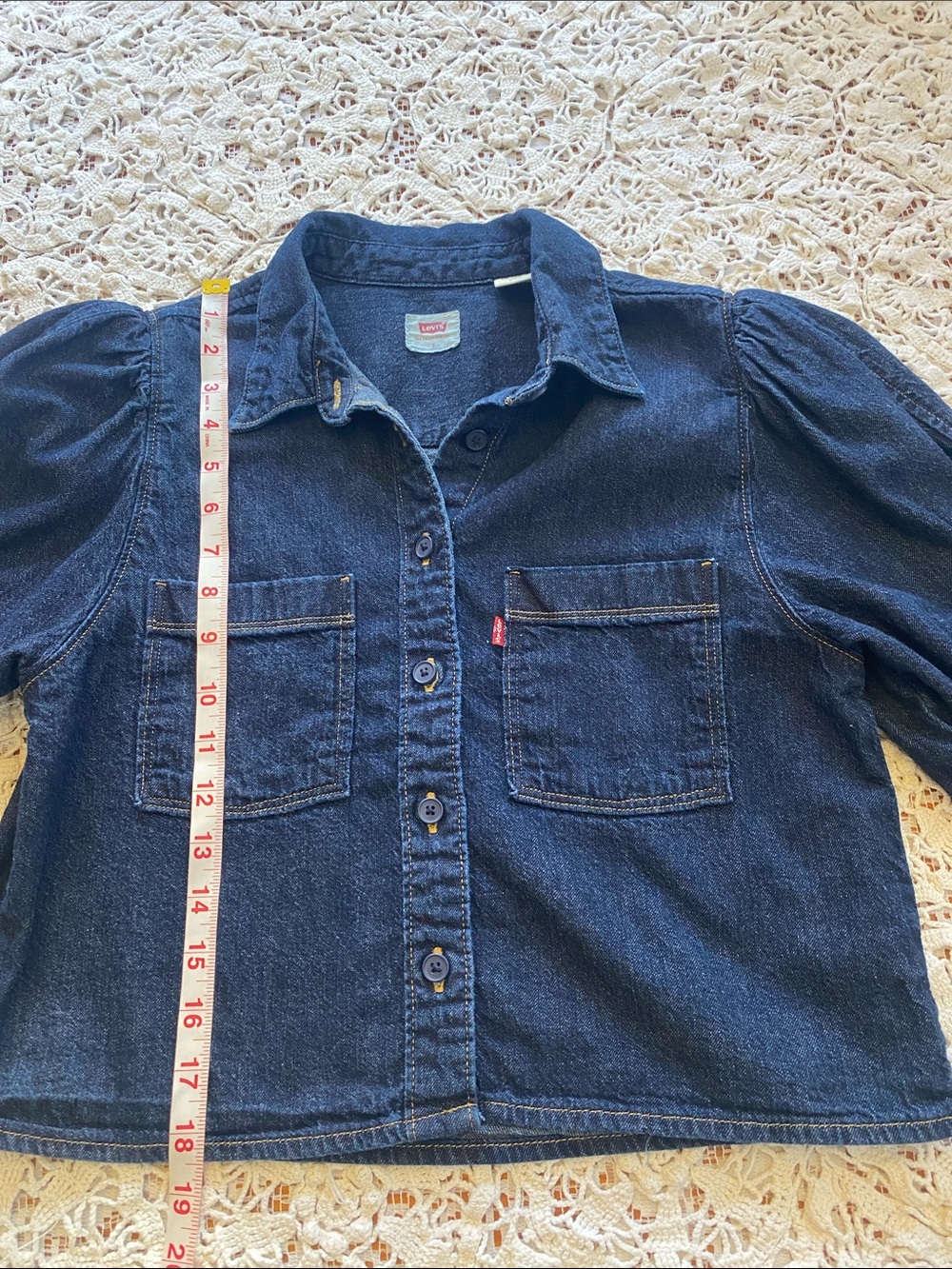 Levi's Dark Blue Denim Puff Sleeve Button-Front Shirt - Picture 8 of 9